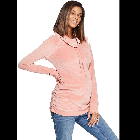 Isabel Maternity Pink Velour Cowl Neck Sweatshirt - Picture 1 of 3